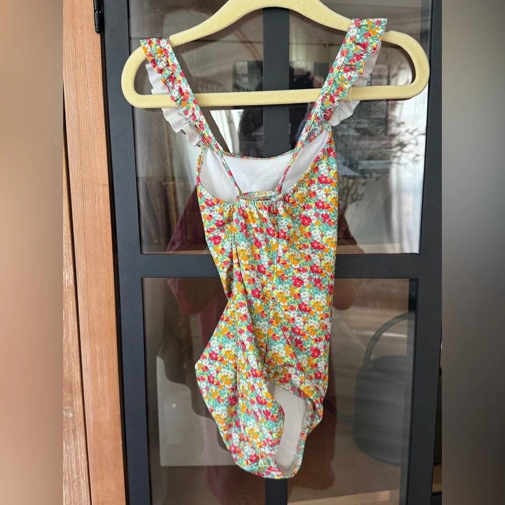 Zara Kids floral one piece swimsuit ruffle criss cross ditsy print toddler girl